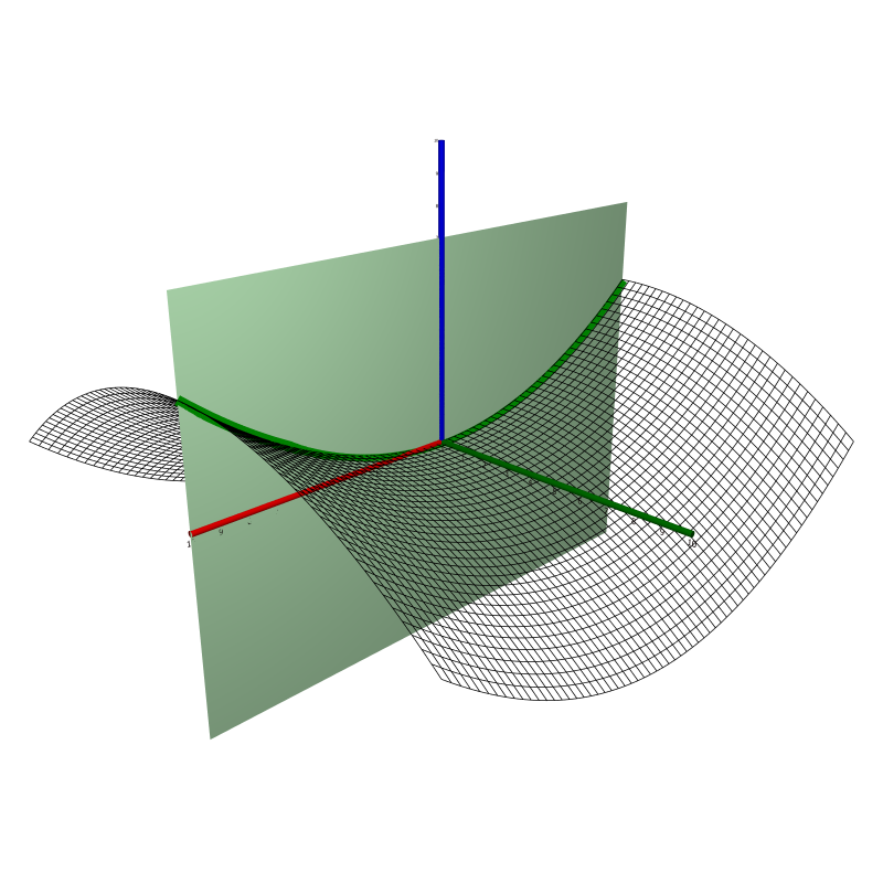 Intersection with the plane y = 0